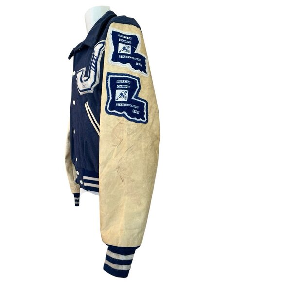 Vtg Neff Jesuit High School Blue Jays Letterman Jacket 1990s Wresting Louisiana - Picture 3 of 11